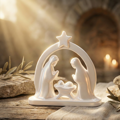 Elegant Minimalist 3D Printed Nativity Scene – Pearlescent White