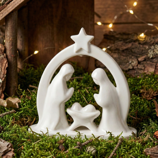 Elegant Minimalist 3D Printed Nativity Scene – Pearlescent White